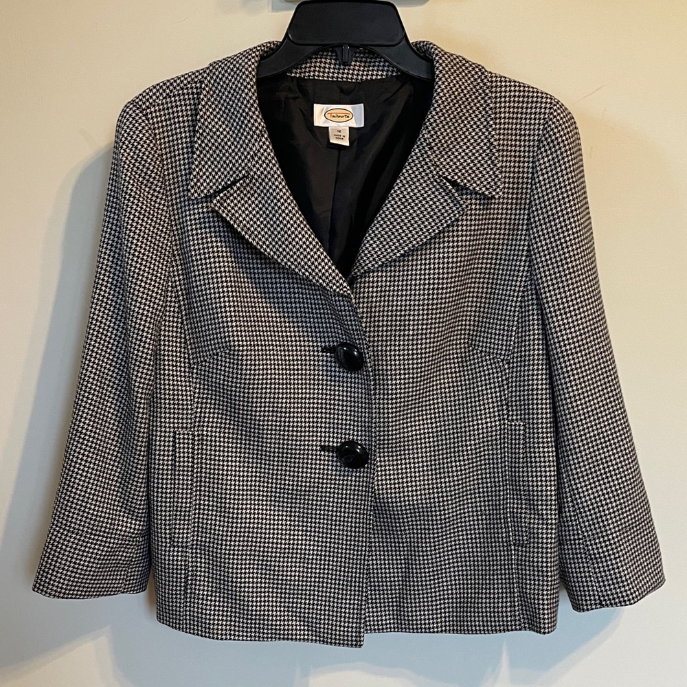 Talbots Wool Houndstooth Blazer Jacket Black Whit… - image 1